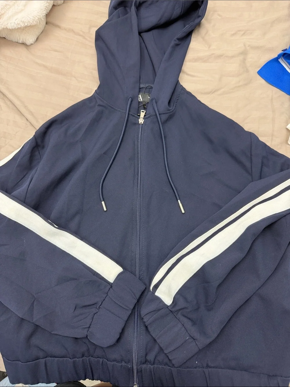 Zara womens Navy sweat set with White Side Stripes